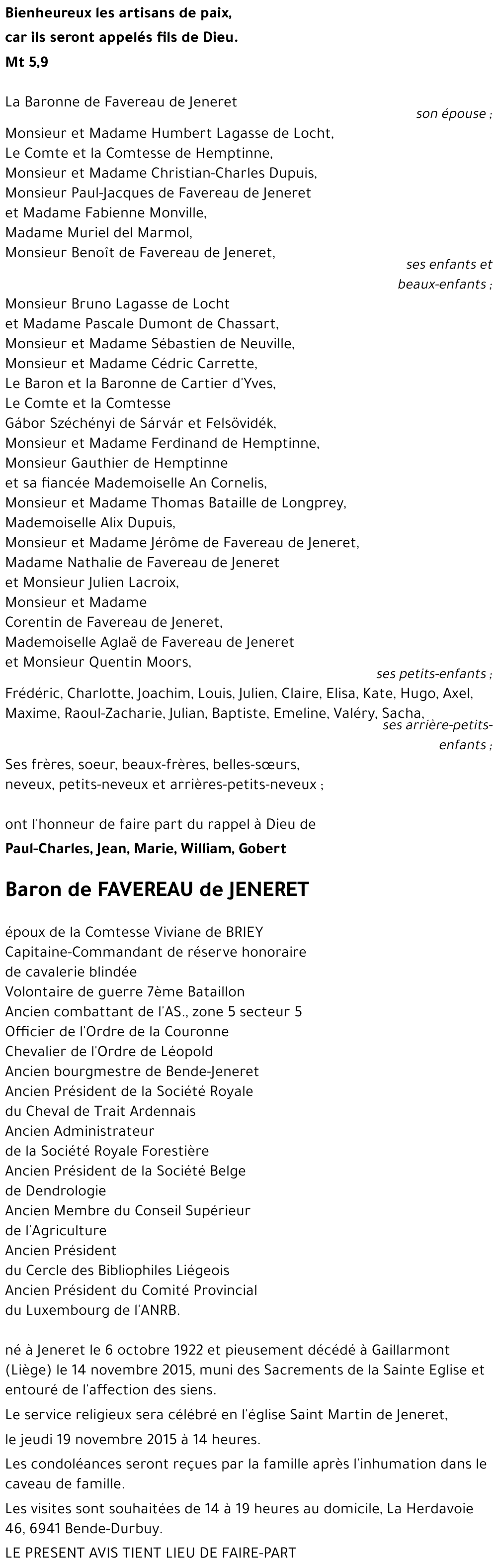 Paul-Charles de FAVEREAU de JENERET
