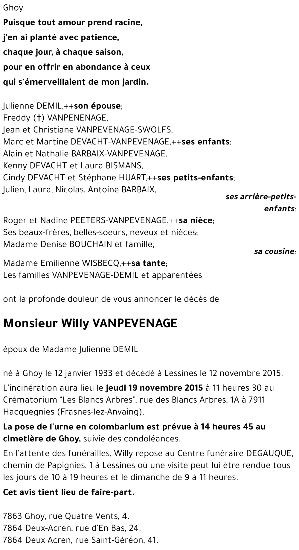 Willy VANPEVENAGE