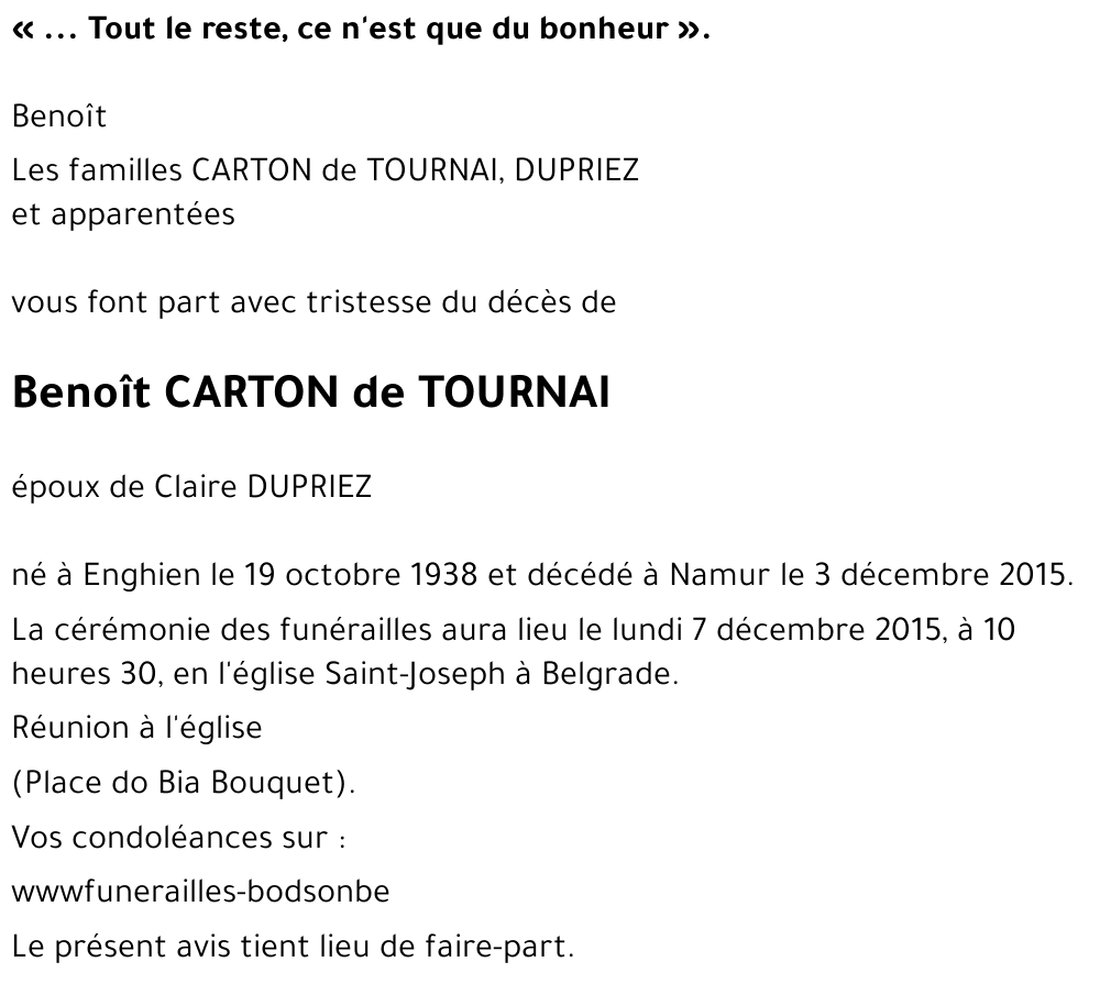 Benoît CARTON de TOURNAI