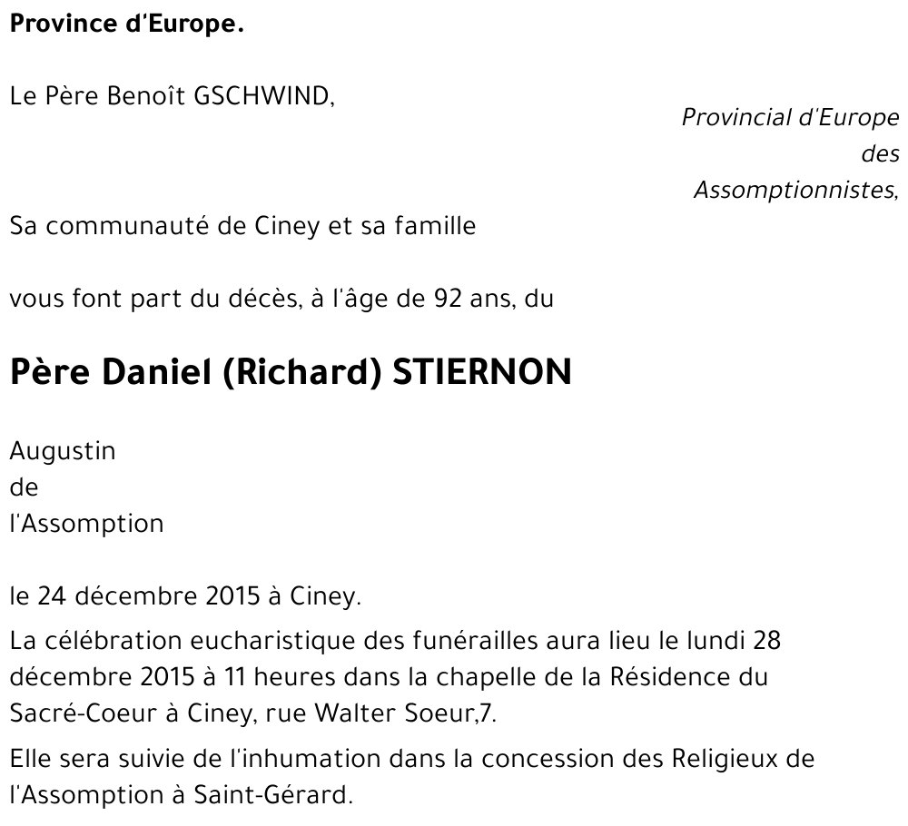 Daniel ( Richard ) STIERNON