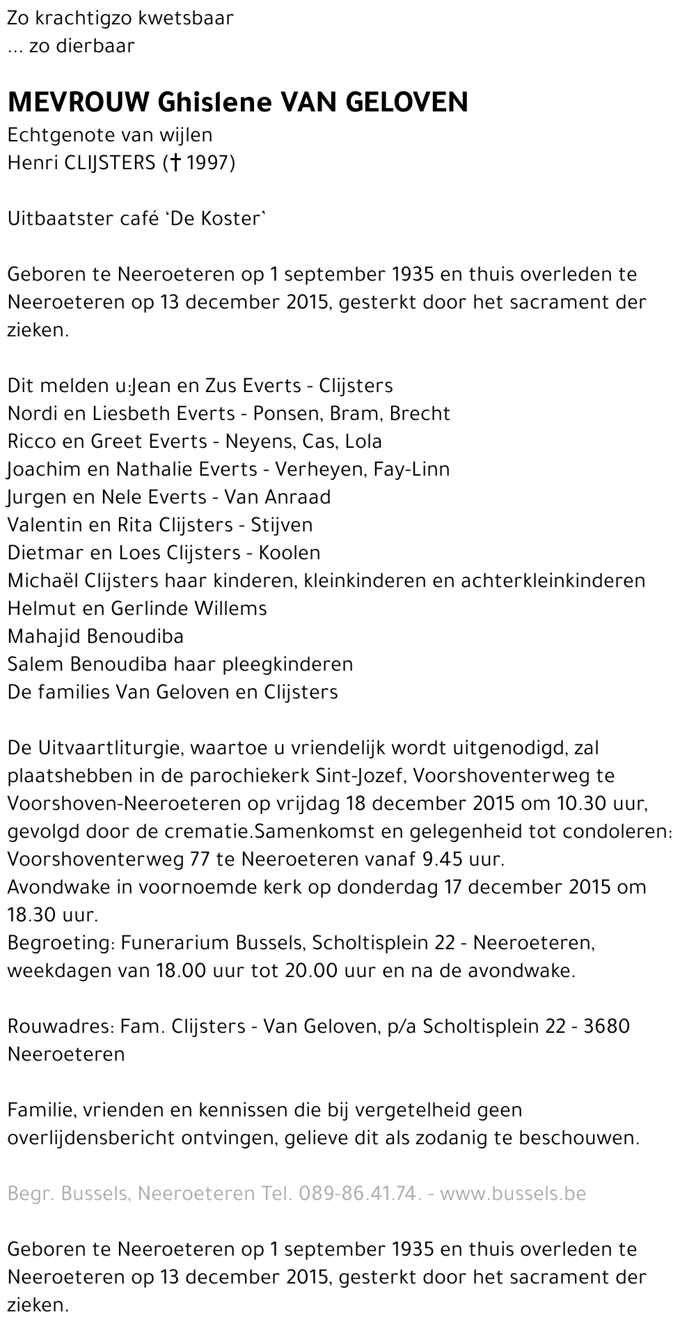 Ghislene VAN GELOVEN