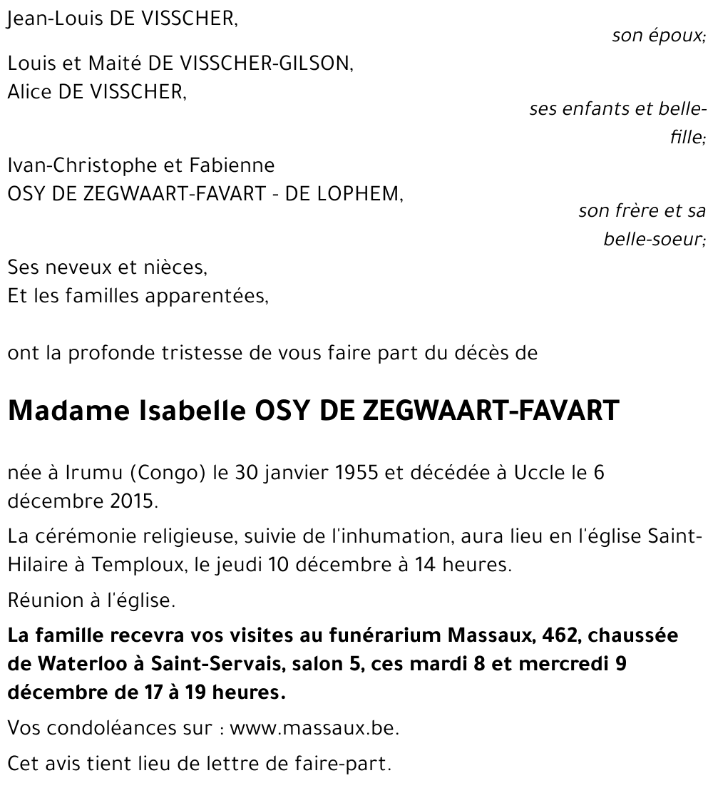 Isabelle OSY DE ZEGWAART-FAVART