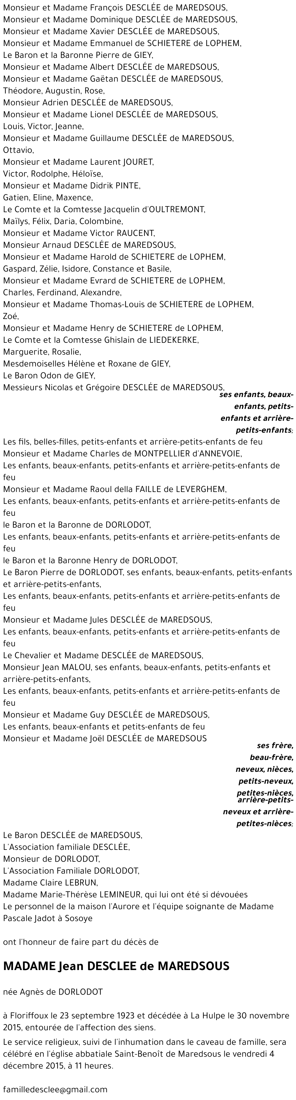 Jean DESCLEE de MAREDSOUS