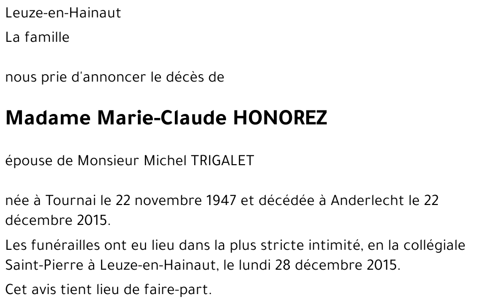 Marie-Claude HONOREZ