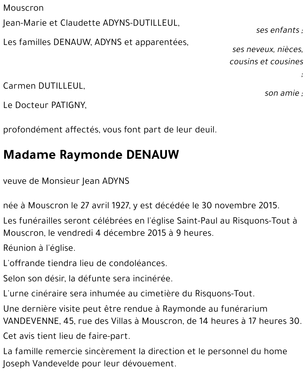 Raymonde DENAUW