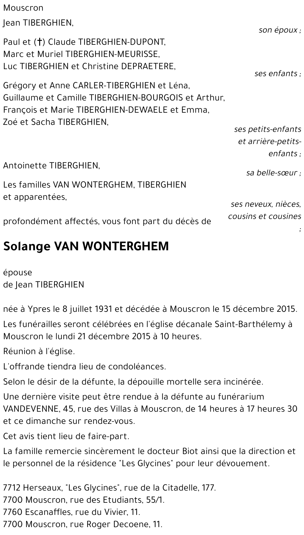 Solange VAN WONTERGHEM