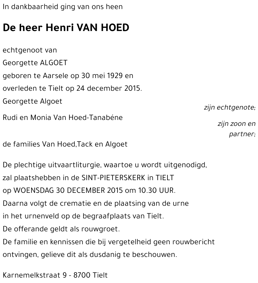 VAN HOED Henri