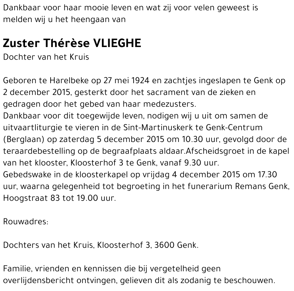 Zuster Thérèse VLIEGHE