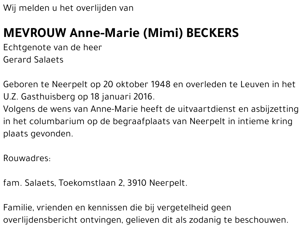 Anne-Marie (Mimi) Beckers
