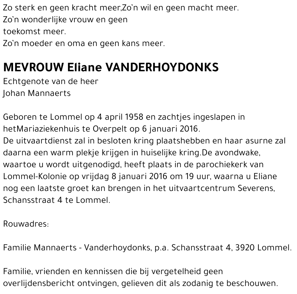 Eliane Vanderhoydonks