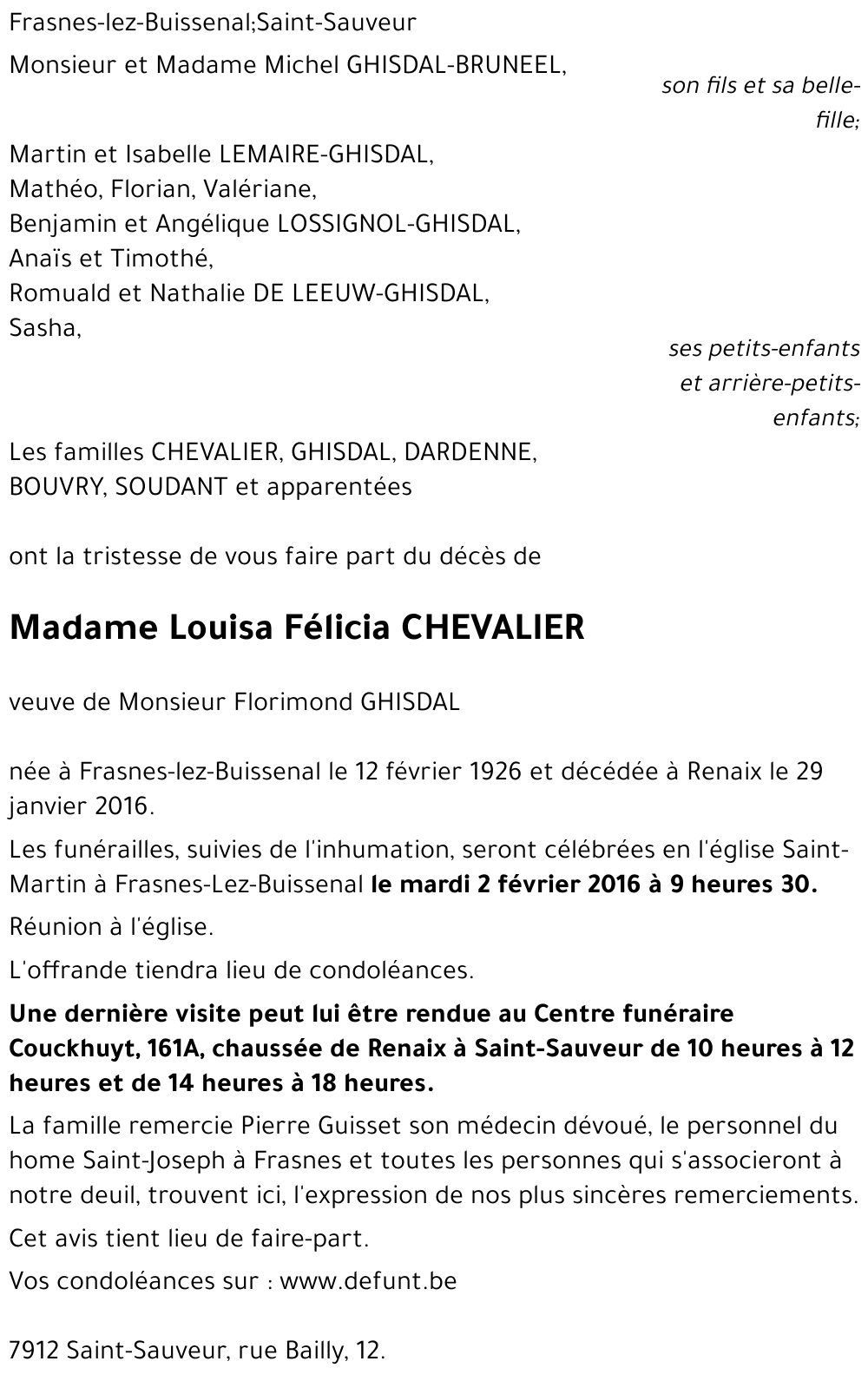 Louisa Félicia CHEVALIER