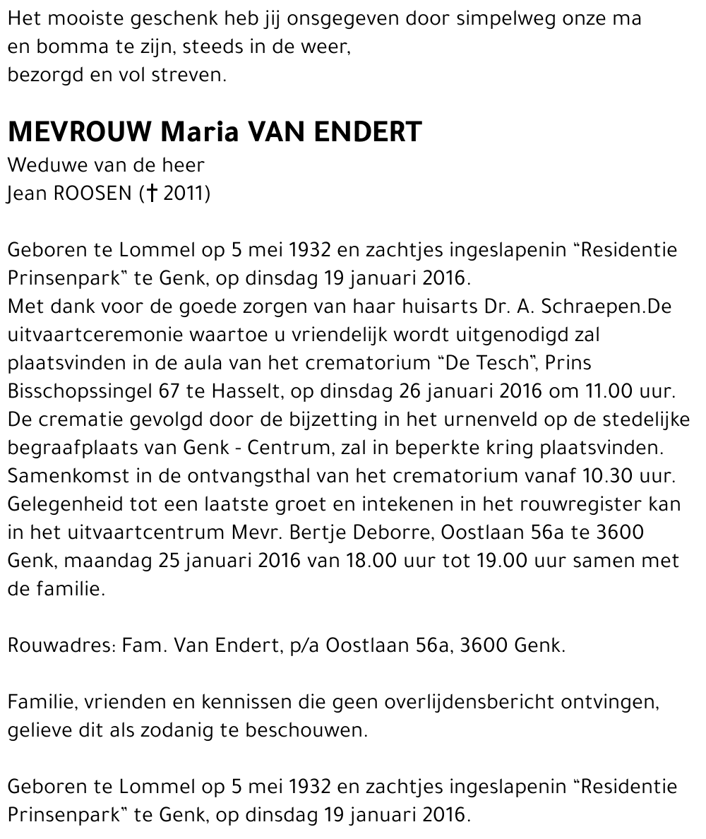 Maria VAN ENDERT