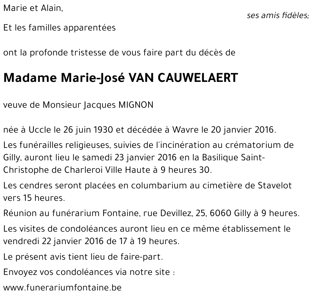 Marie-José VAN CAUWELAERT