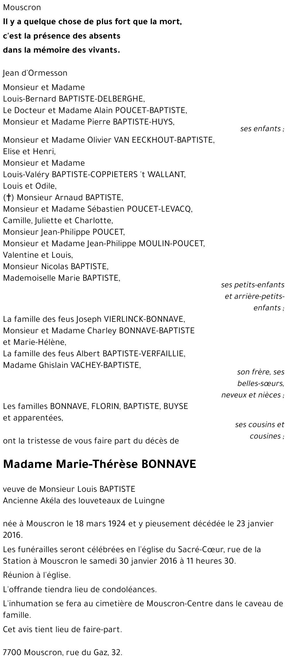Marie-Thérèse BONNAVE