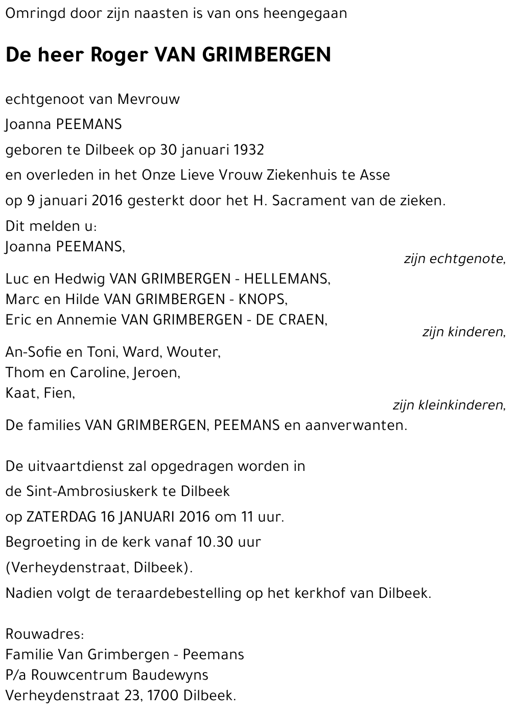 Roger VAN GRIMBERGEN