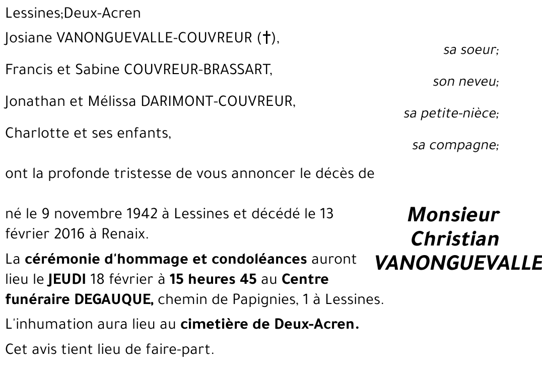 Christian VANONGUEVALLE