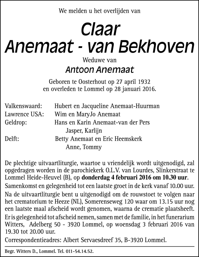 Claar Anemaat - van Bekhoven