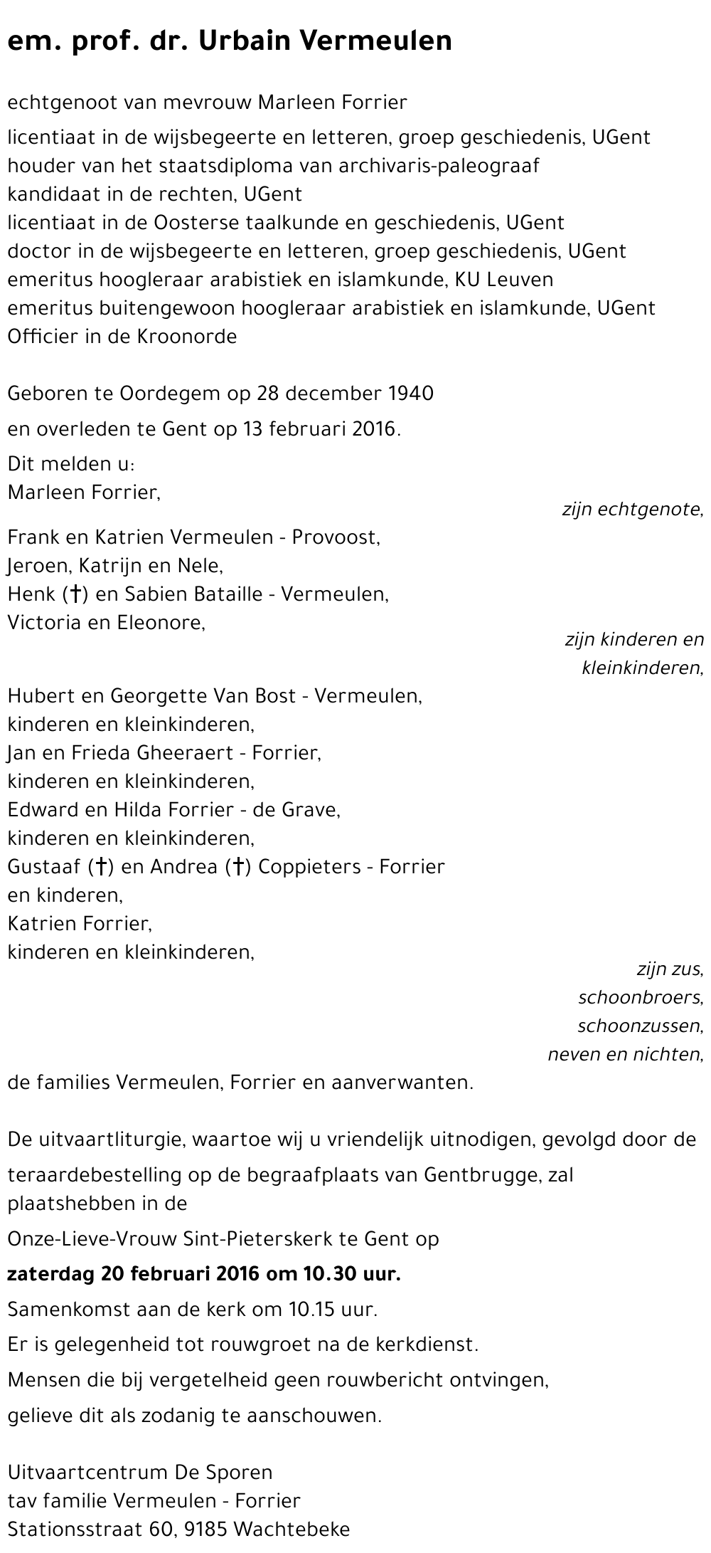 Em. prof. dr. Urbain Vermeulen