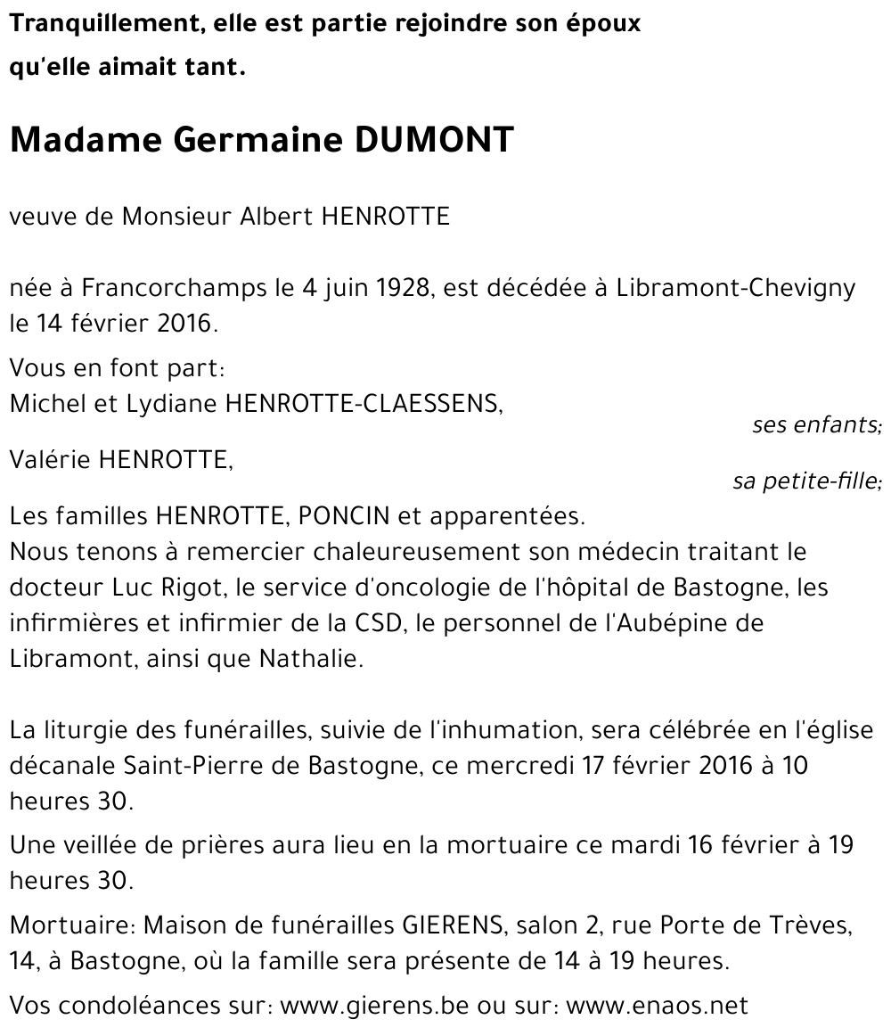 Germaine DUMONT
