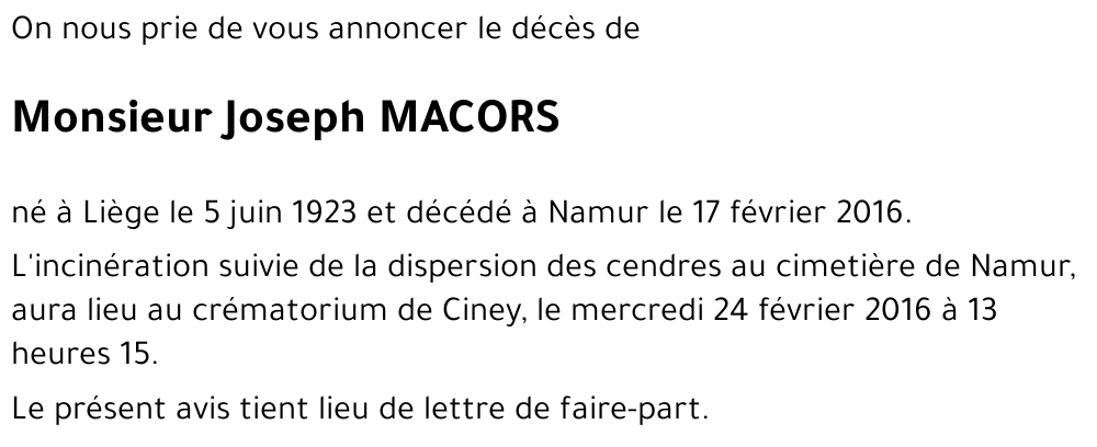 Joseph MACORS