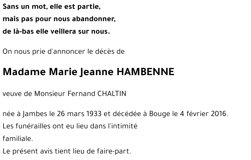 Marie Jeanne HAMBENNE