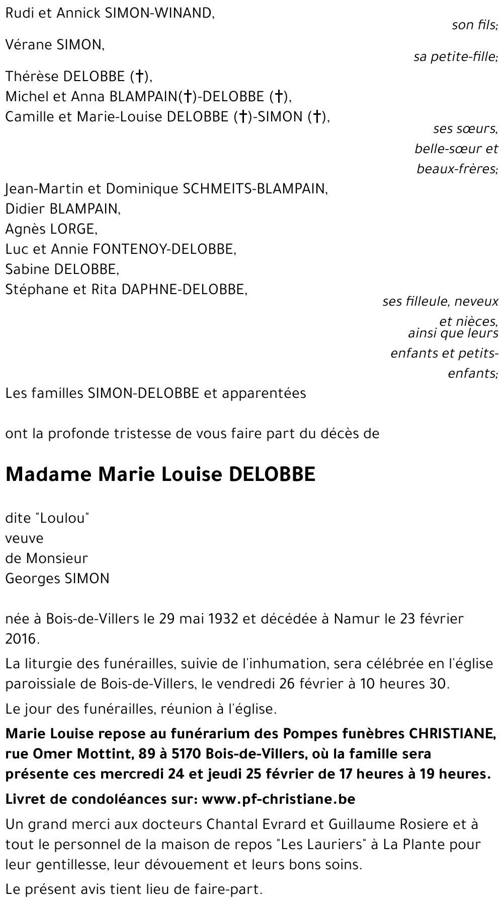 Marie Louise DELOBBE