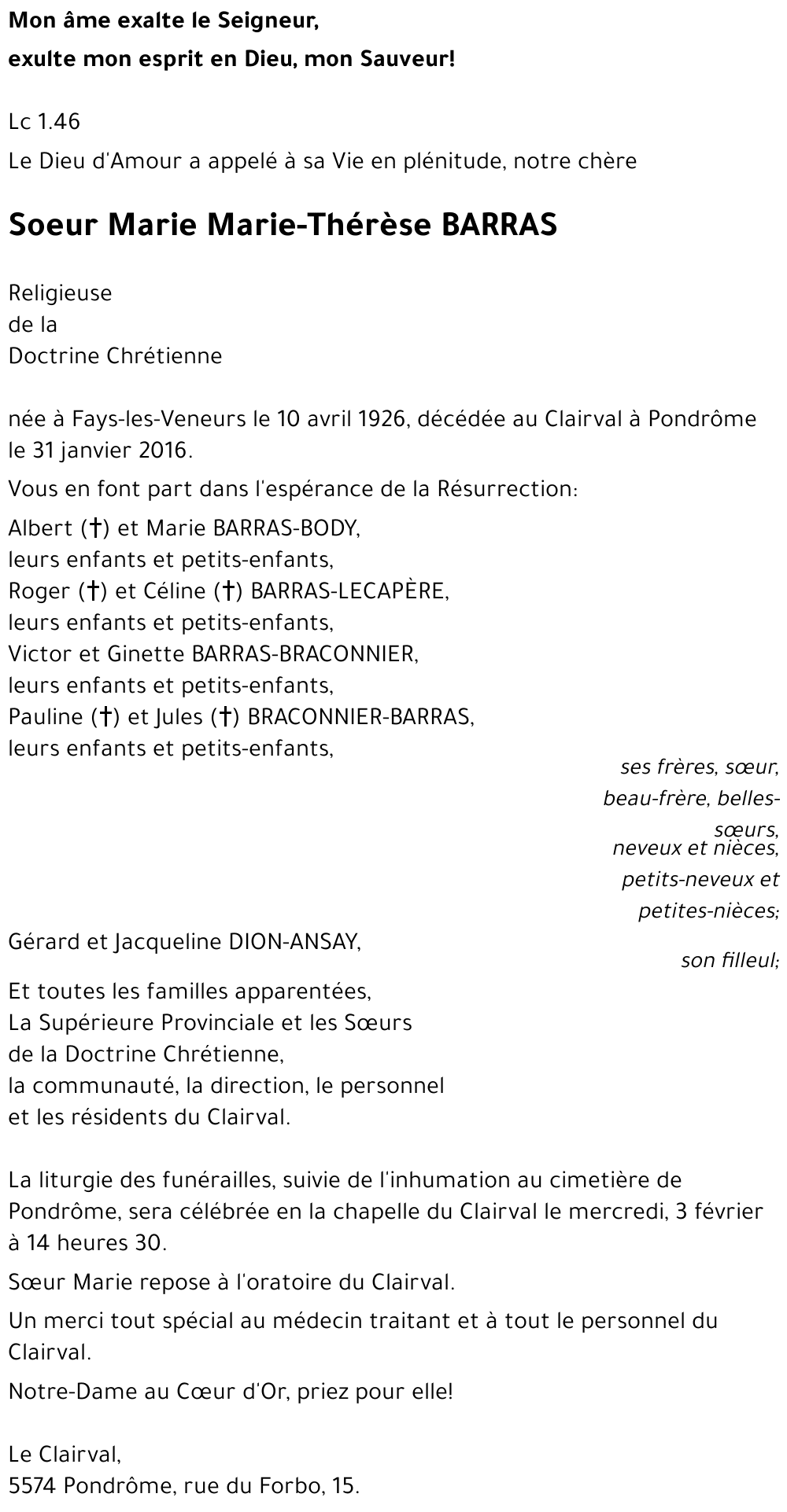 Marie-Thérèse BARRAS