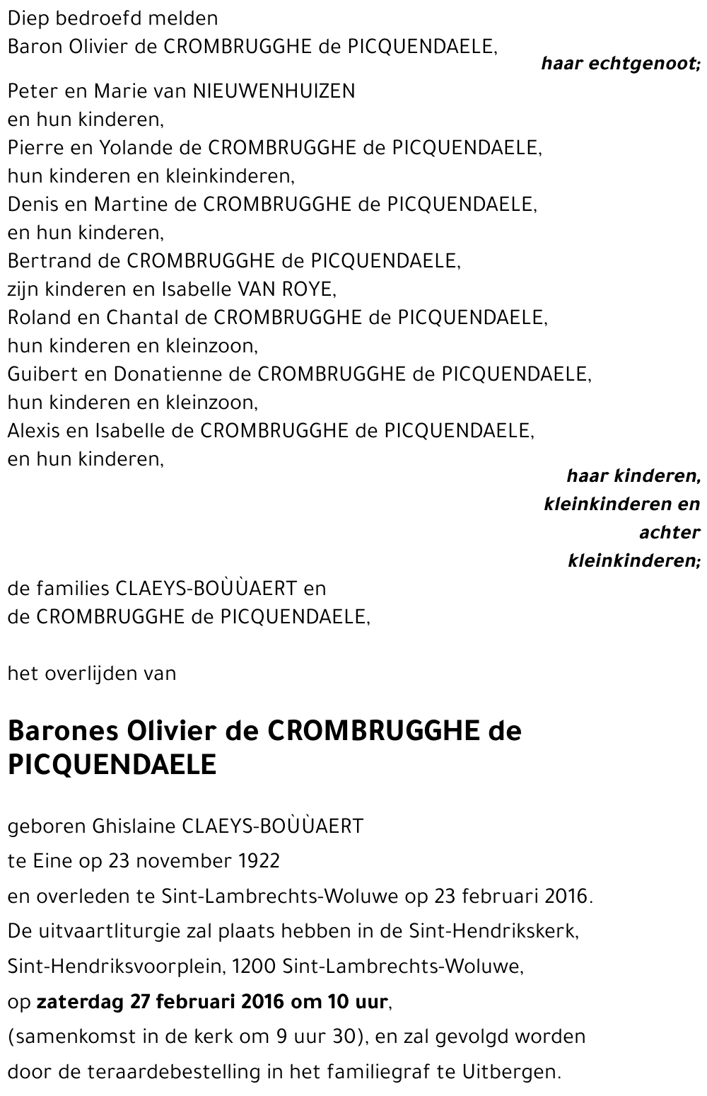 Olivier de Chrombrugghe de Picquendaele