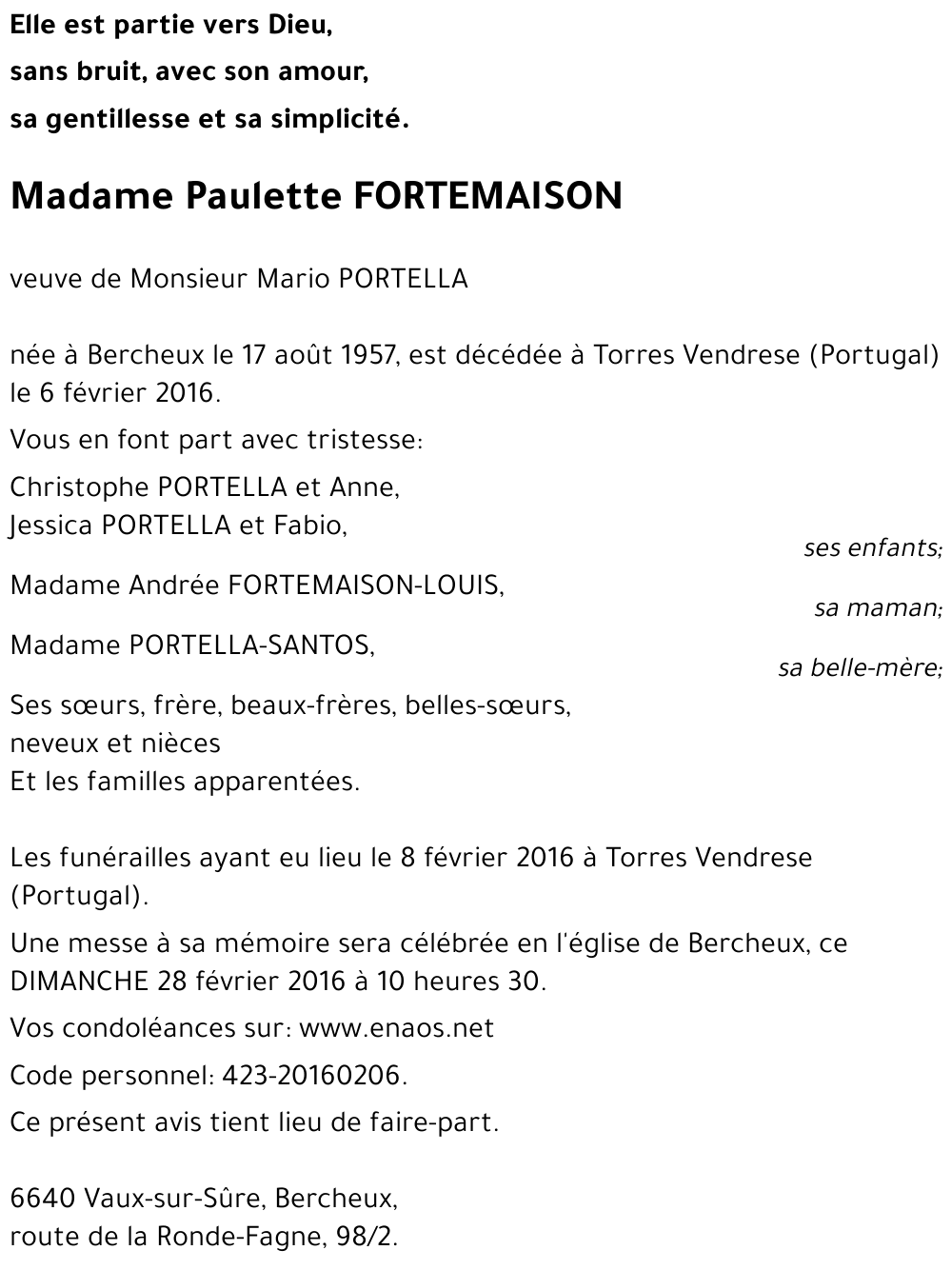 Paulette FORTEMAISON