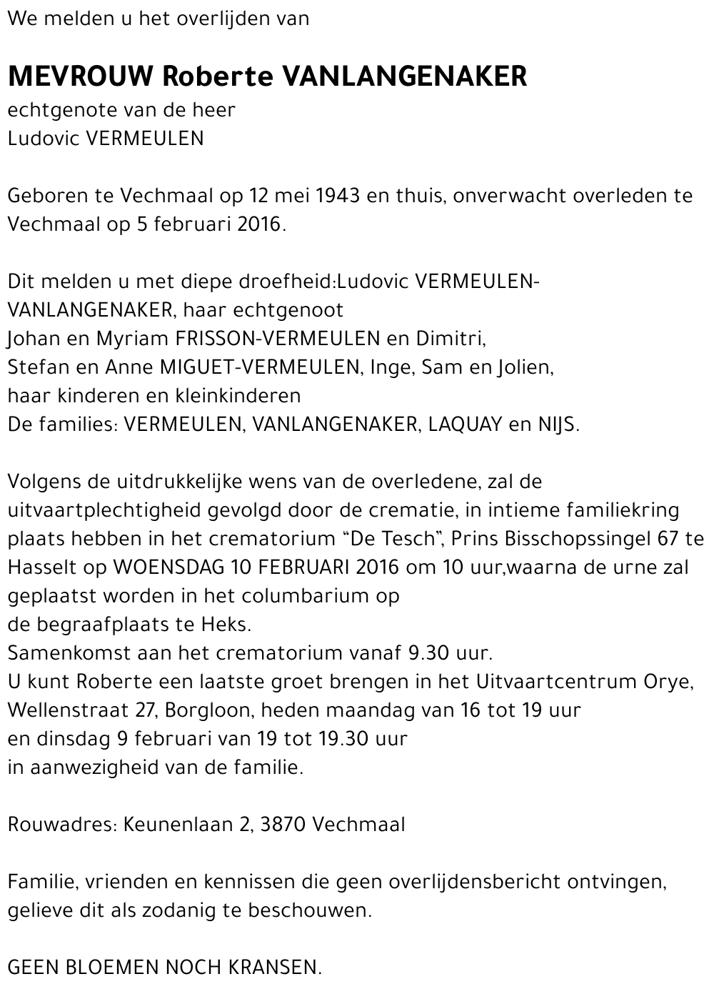 Roberte Vanlangenaker