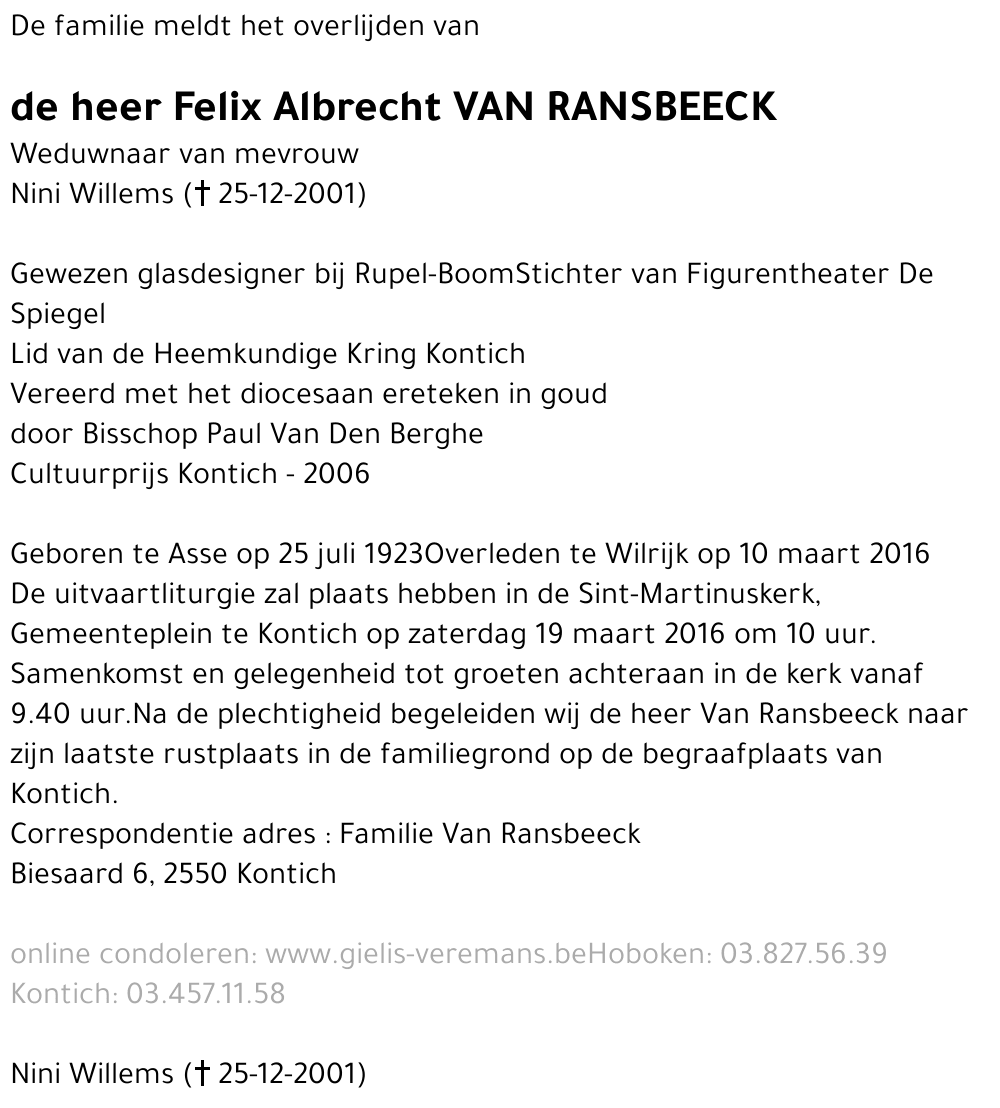 Felix Albrecht Van Ransbeeck