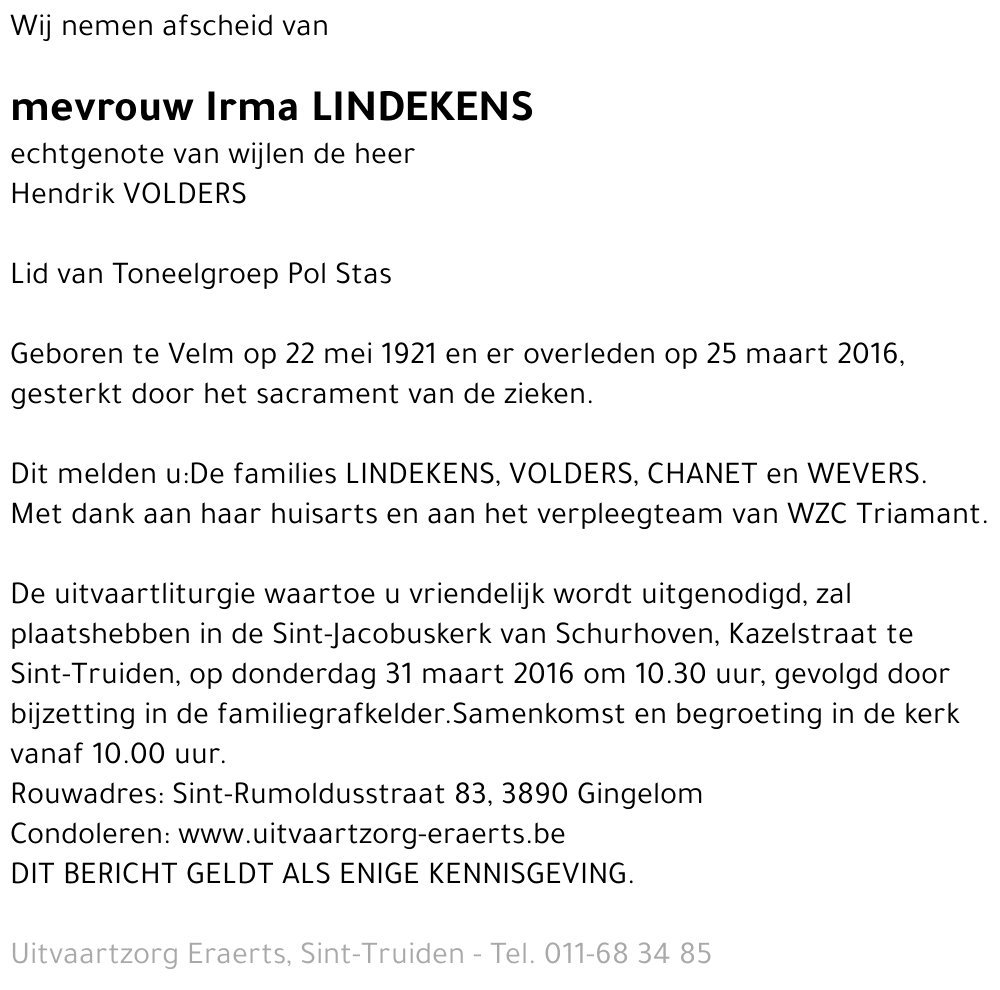 Irma Lindekens
