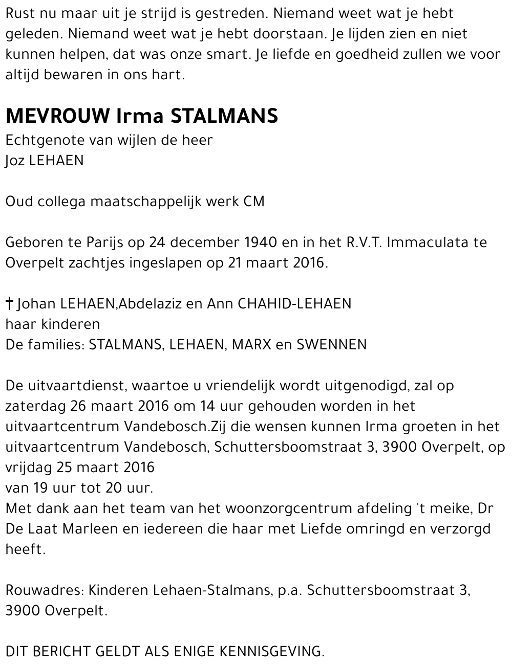 Irma STALMANS