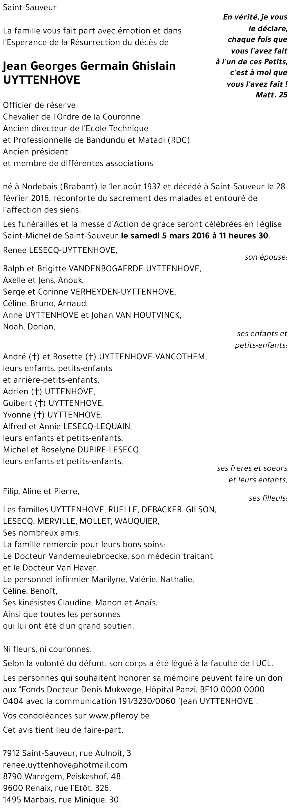 Jean Georges Germain Ghislain UYTTENHOVE