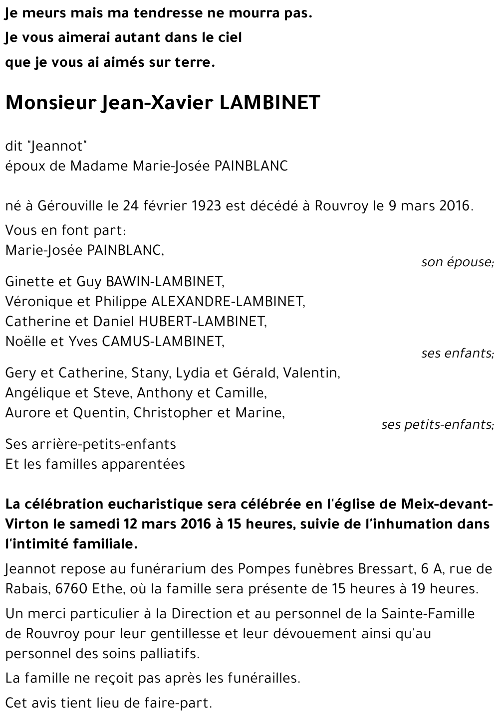 Jean-Xavier LAMBINET dit « Jeannot » 