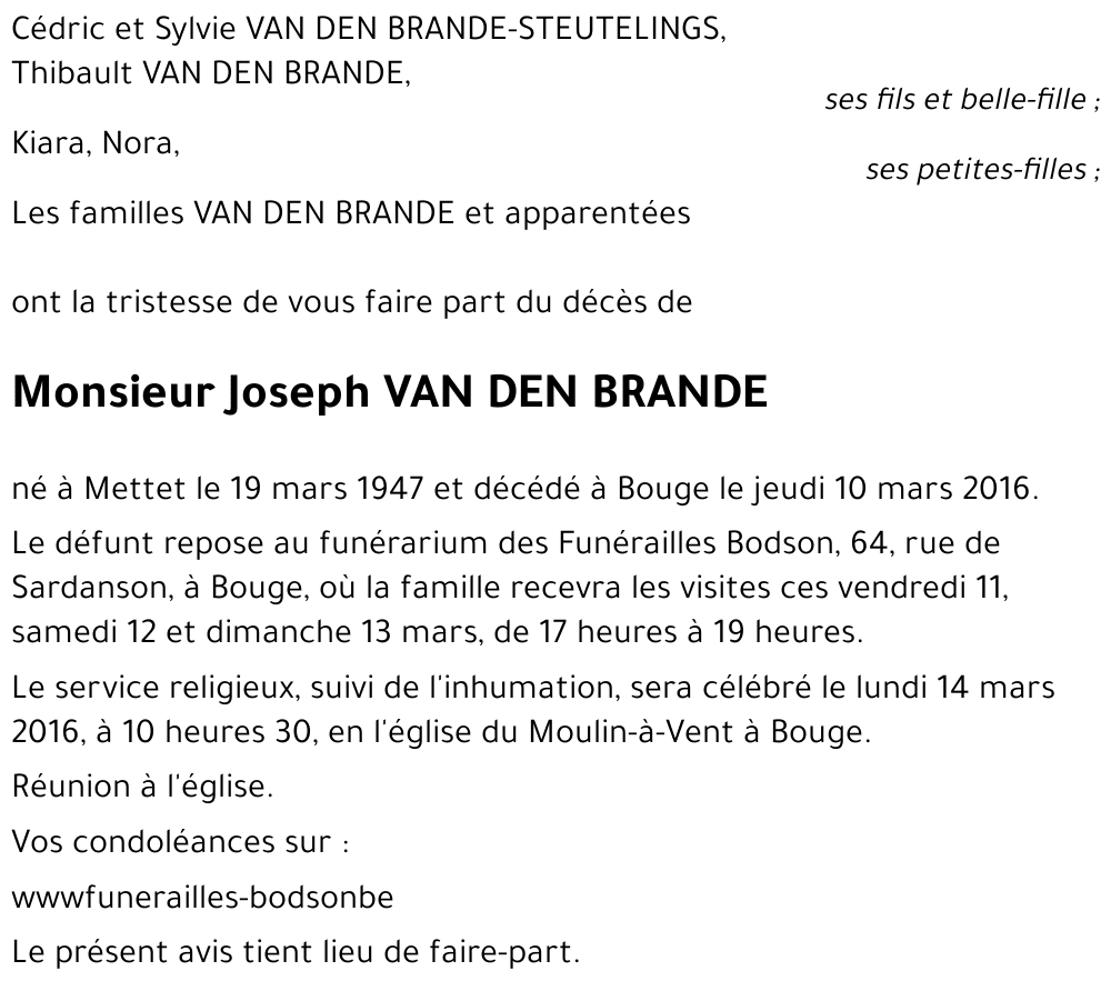 Joseph VAN DEN BRANDE