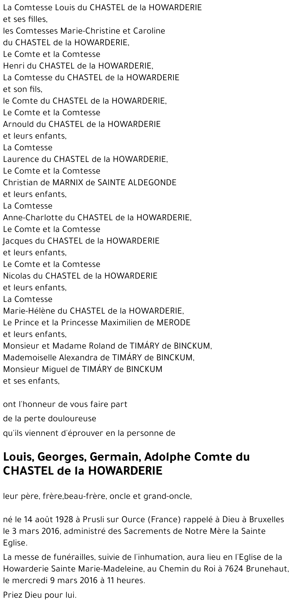 Louis, Georges, Germain, Adolphe du CHASTEL de la HOWARDERIE