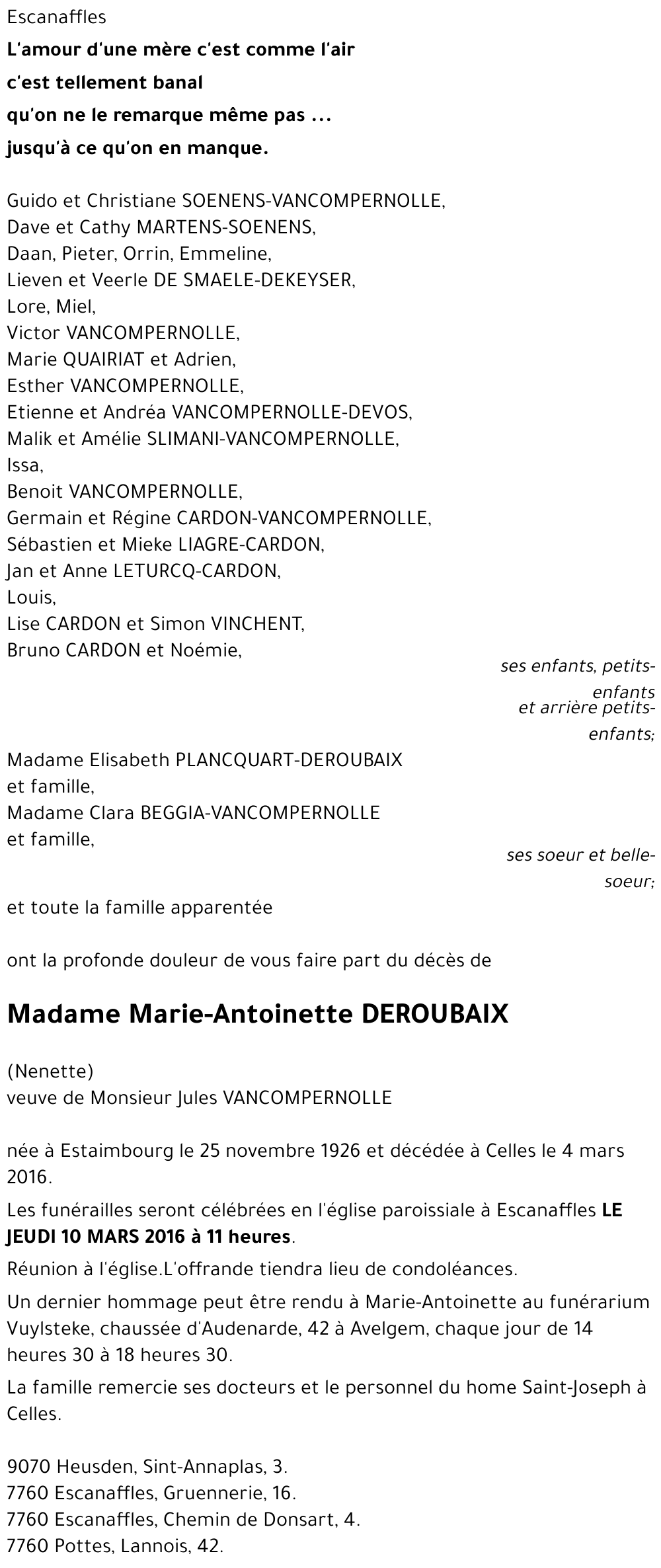 Marie-Antoinette (Nenette) Deroubaix