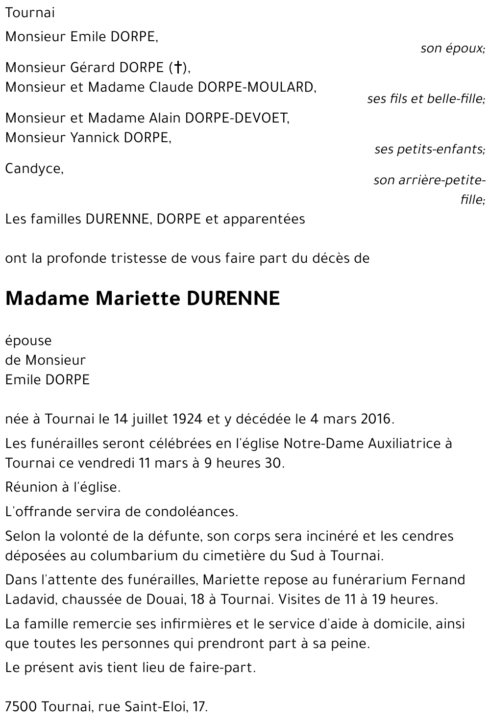 Mariette DURENNE