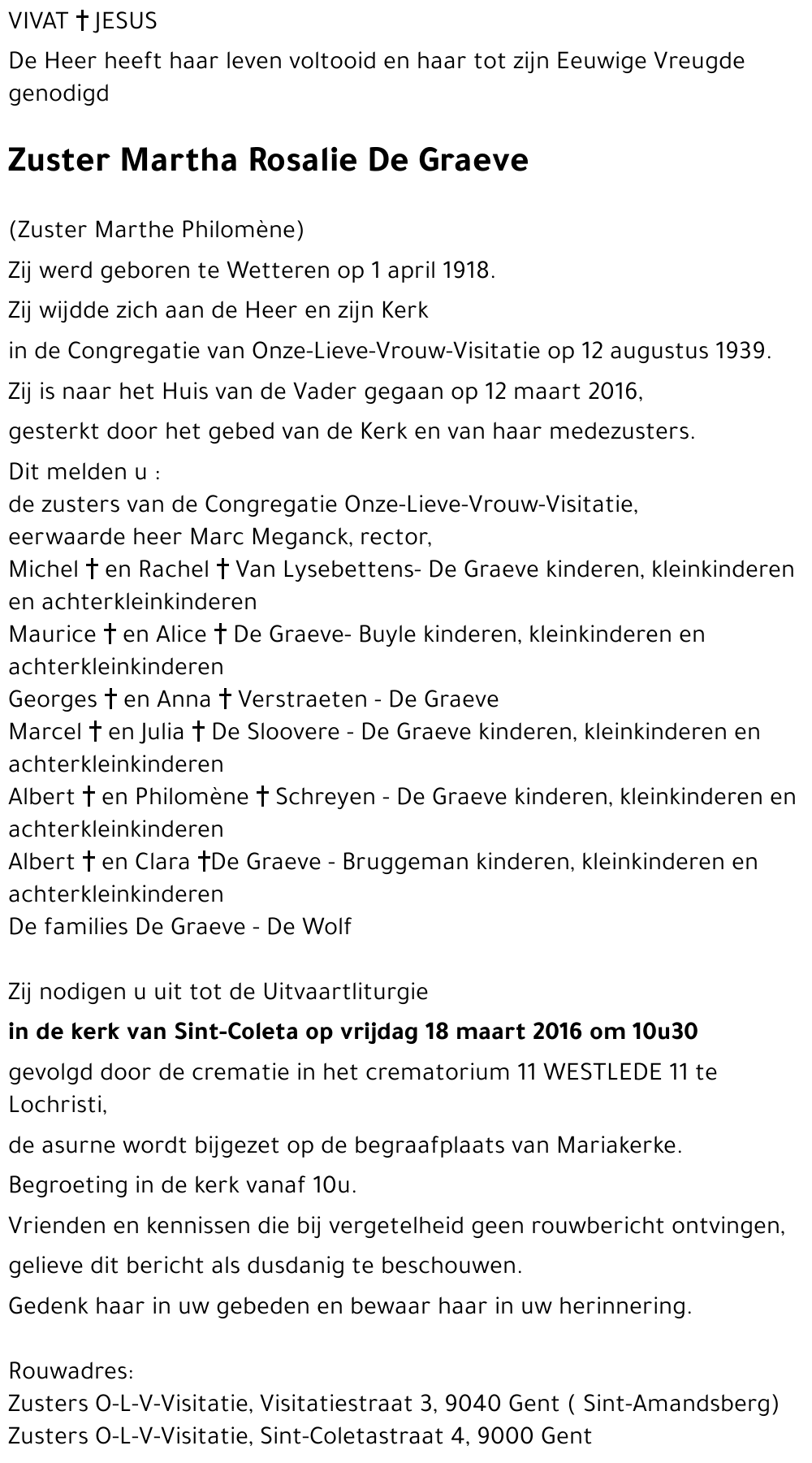 Martha Rosalie De Graeve