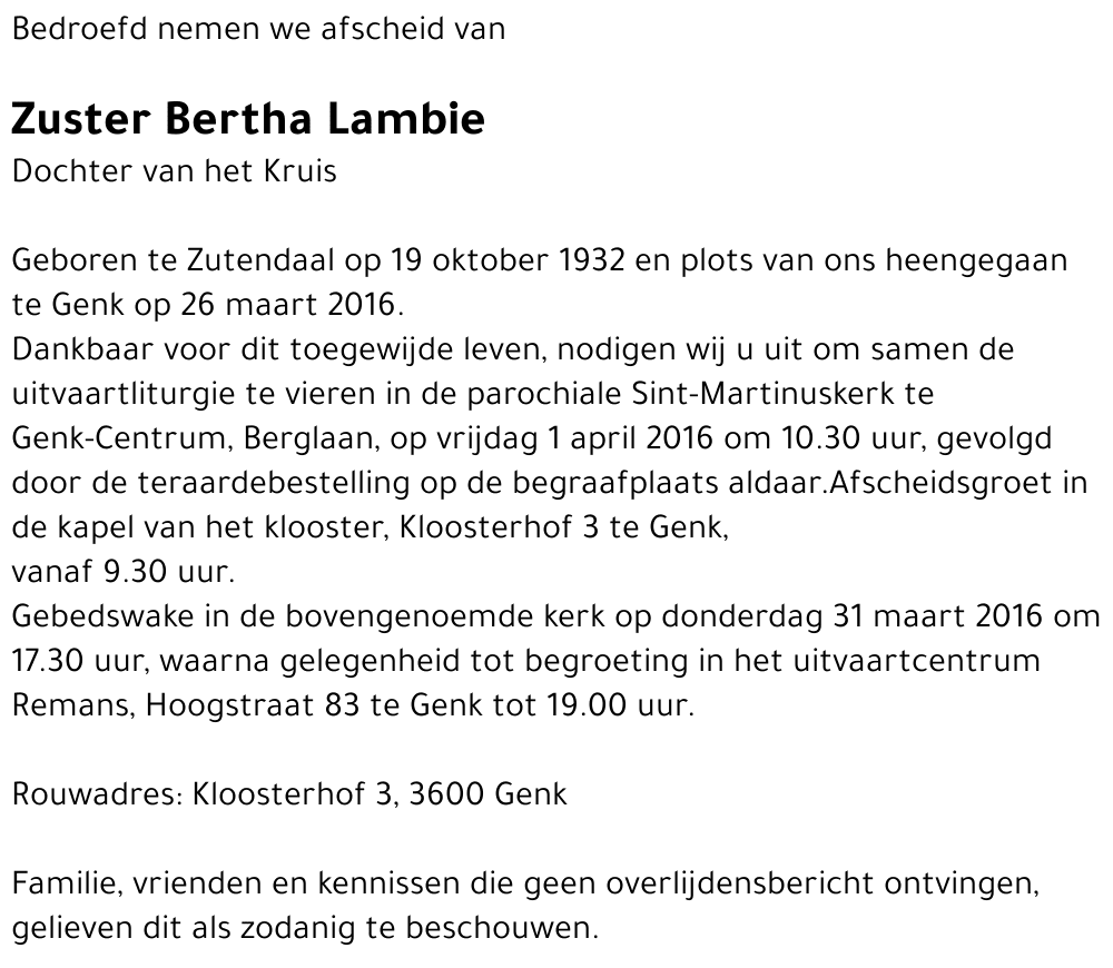 Zuster Bertha Lambie