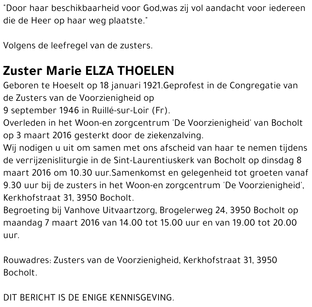 Zuster Marie Elza Thoelen