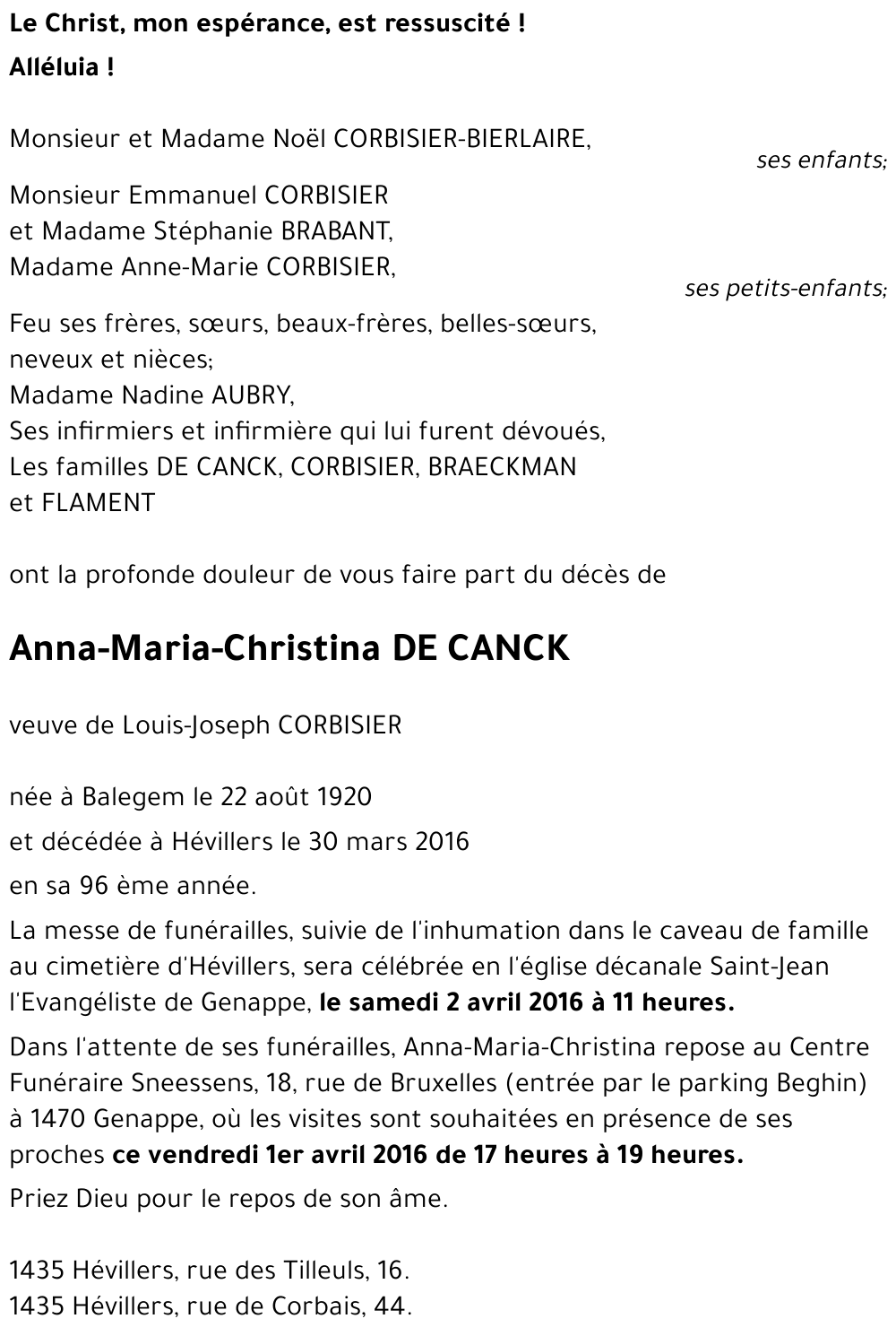 Anna-Maria-Christina DE CANCK