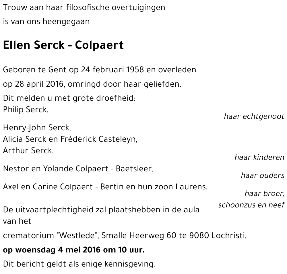 Ellen Serck - Colpaert