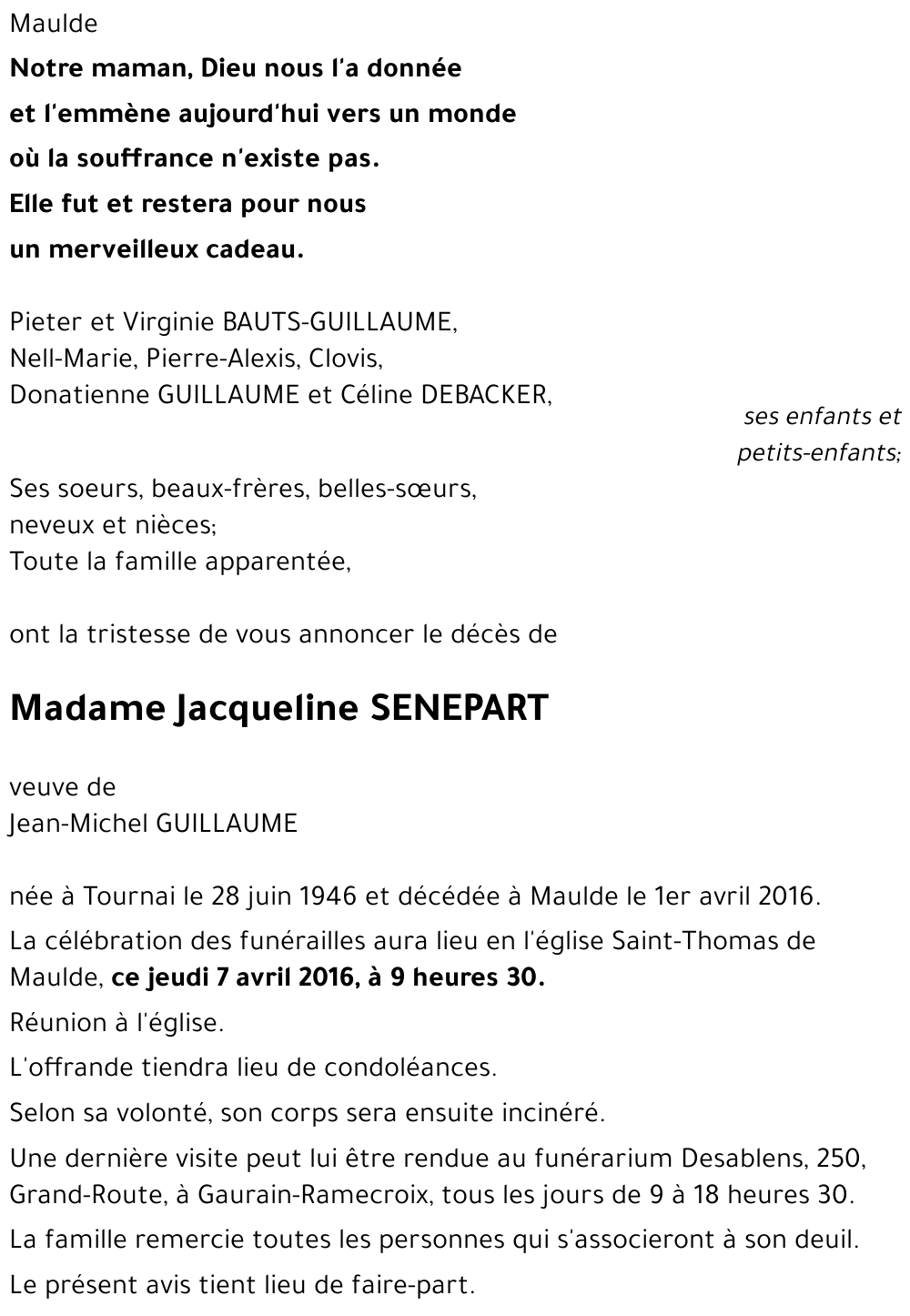Jacqueline SENEPART