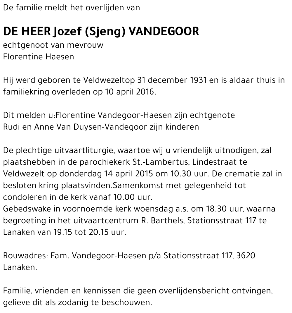 Jozef (Sjeng) Vandegoor