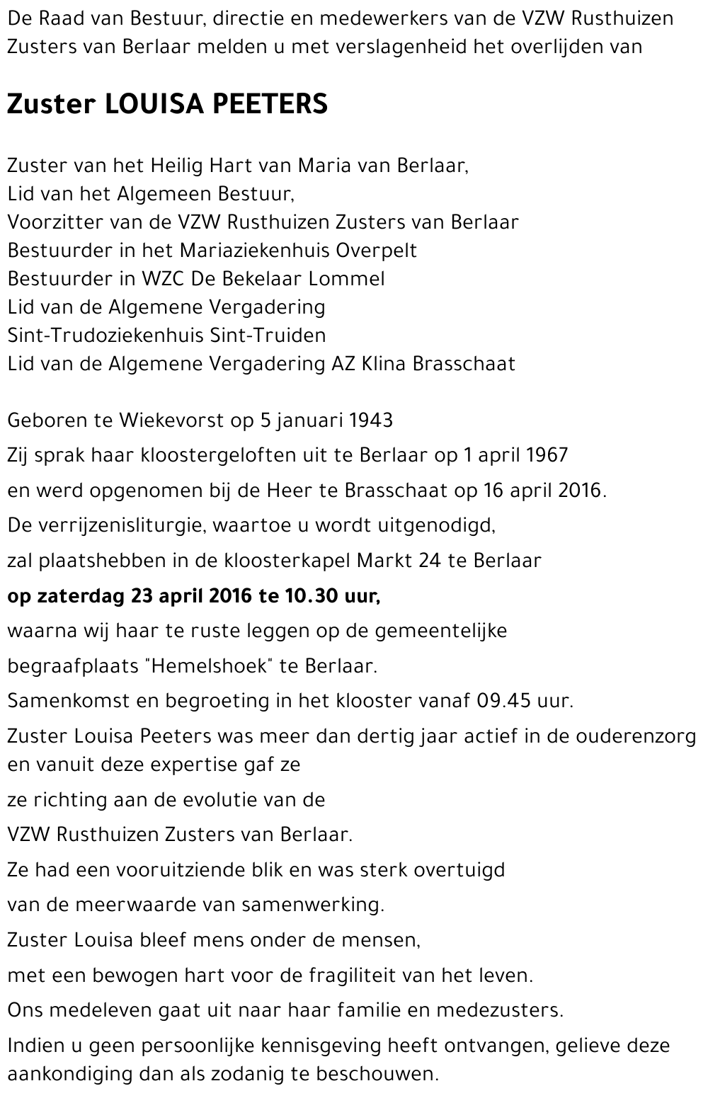 LOUISA PEETERS