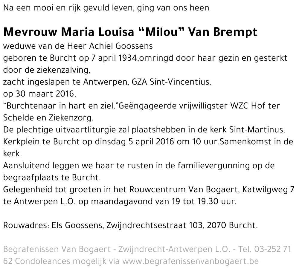 Maria Louisa Van Brempt