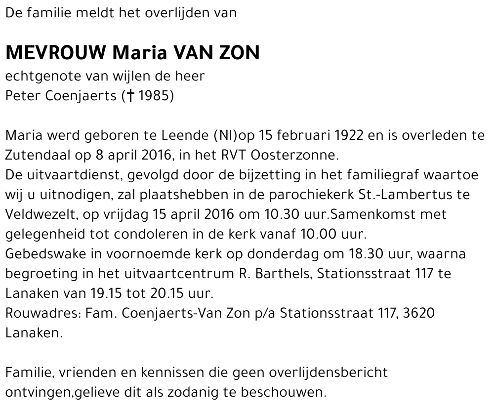 Maria Van Zon