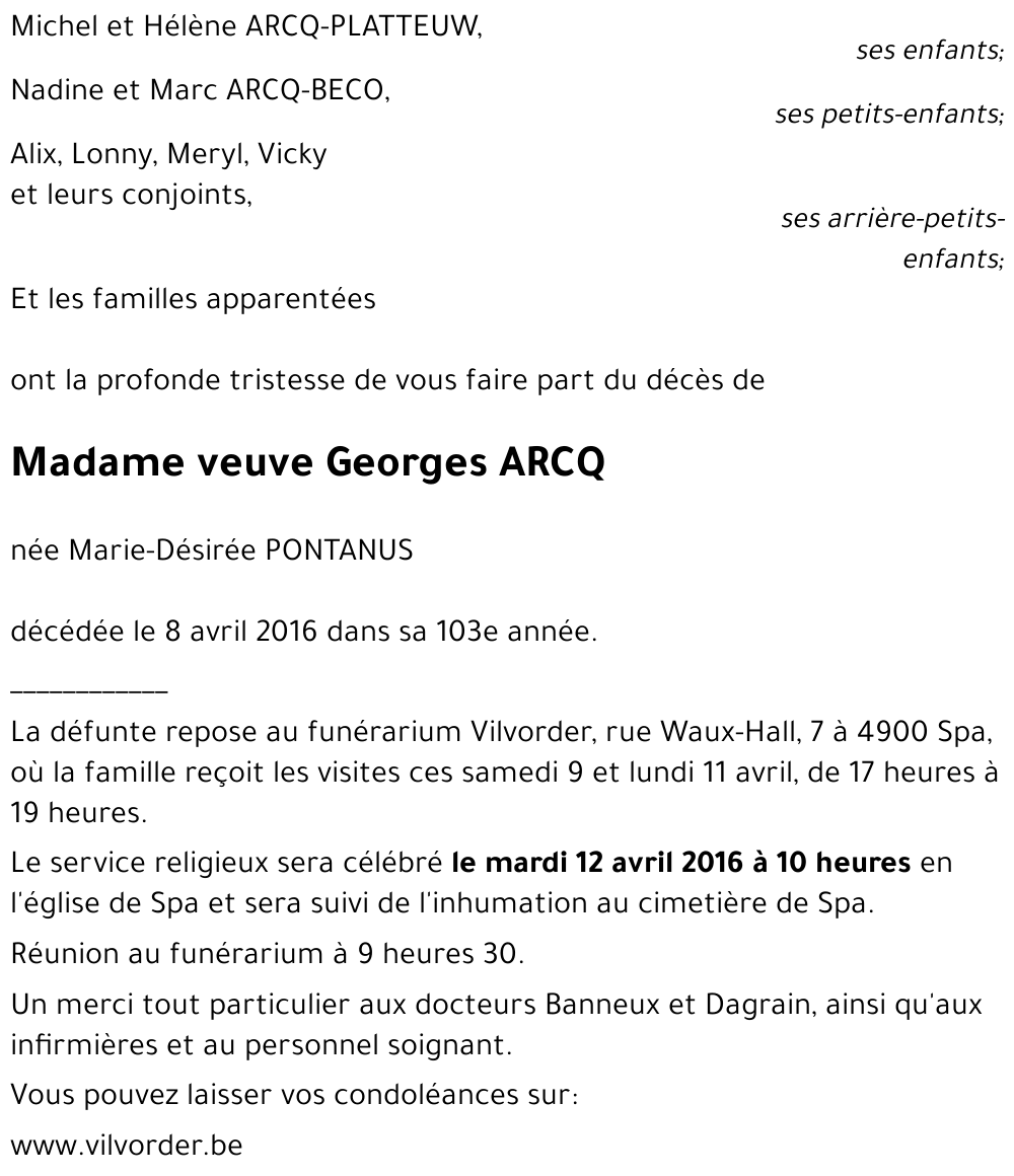 veuve Georges ARCQ